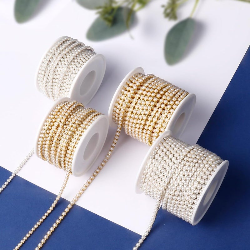 Ucevi 10 Yards Silver Pearl Trim Chain for Craft, 4MM Pearl Beaded Cup Chain Trim by Yard for Sewing DIY Crafts Jewelry Making Decoration - Image 3